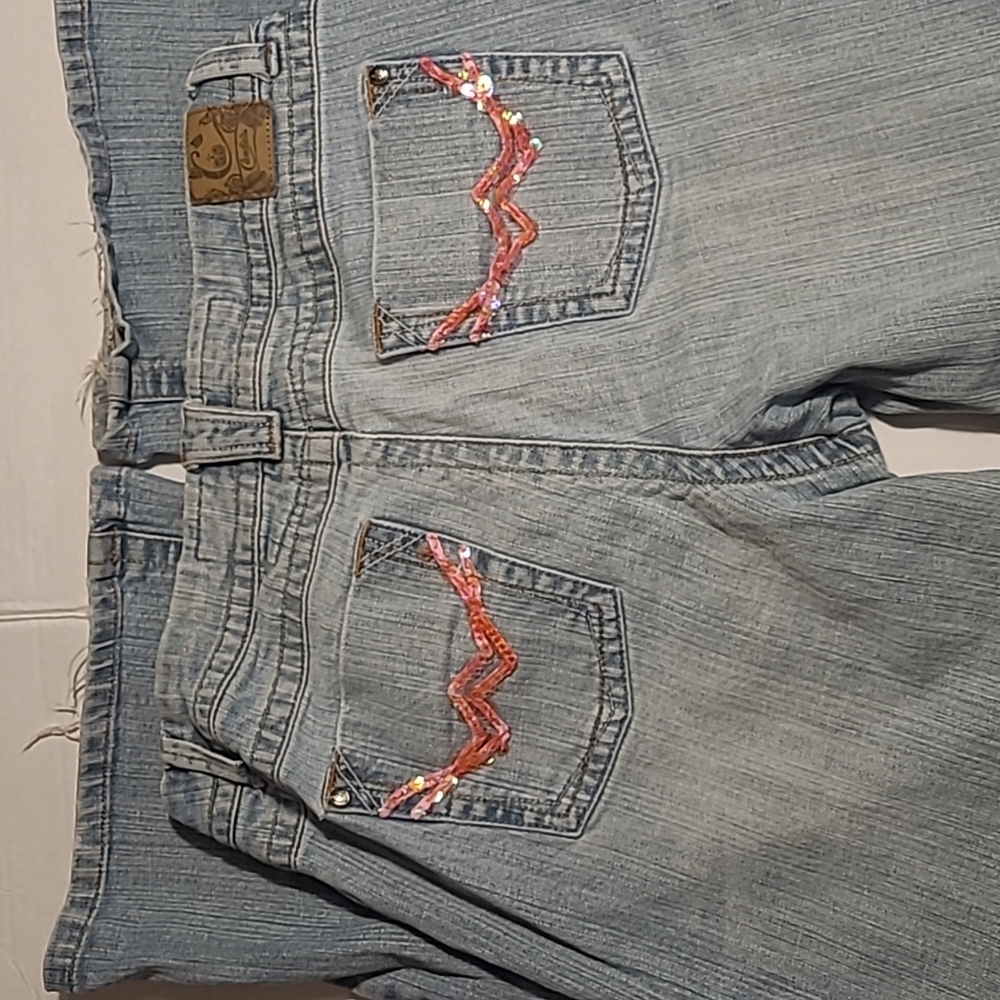 Candie's Womens 11 retro denim blue jeans with pink sequin bling pockets